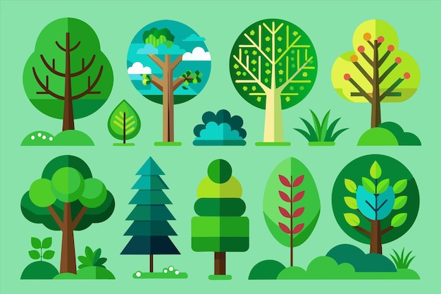 une collection d'arbres et d'arbustes de différentes couleurs