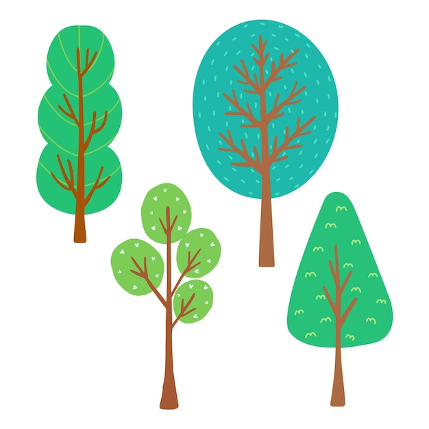 Collection d'arbres dans un style dessiné à la main