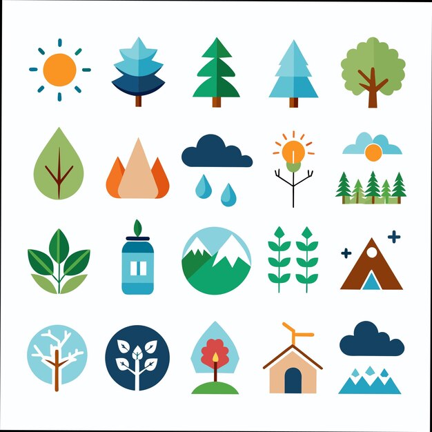 une collection d'arbres différents et le soleil et les nuages