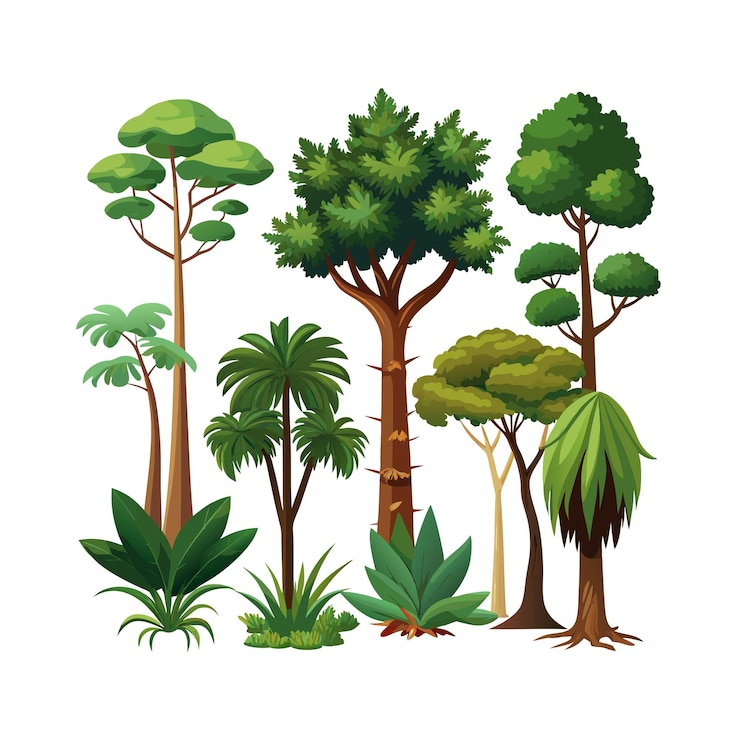 Vecteur une collection d'arbres illustration vectorielle de style plat