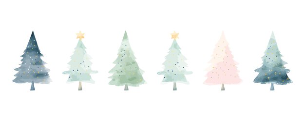 Collection D'arbres De Noël à L'aquarelle