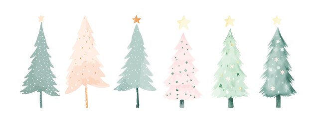 Collection D'arbres De Noël à L'aquarelle