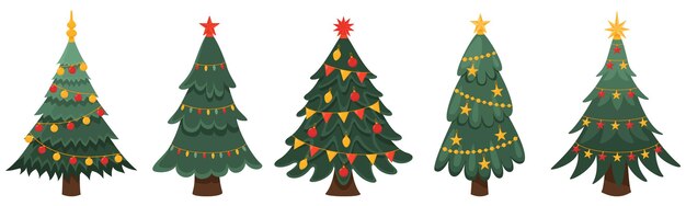 Collection d'arbres de Noël décorés, Nouvel An et Noël. Illustration vectorielle