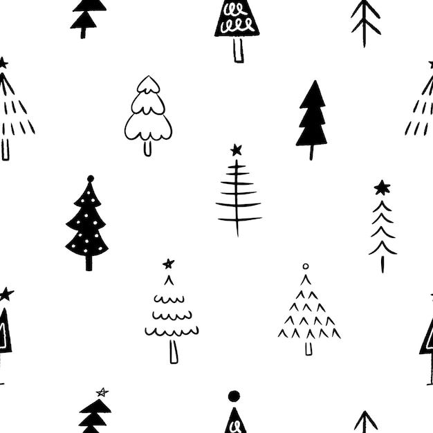 Vecteur collection d'arbres de noël dessinés à la main motif vectoriel sans couture set doodle woods