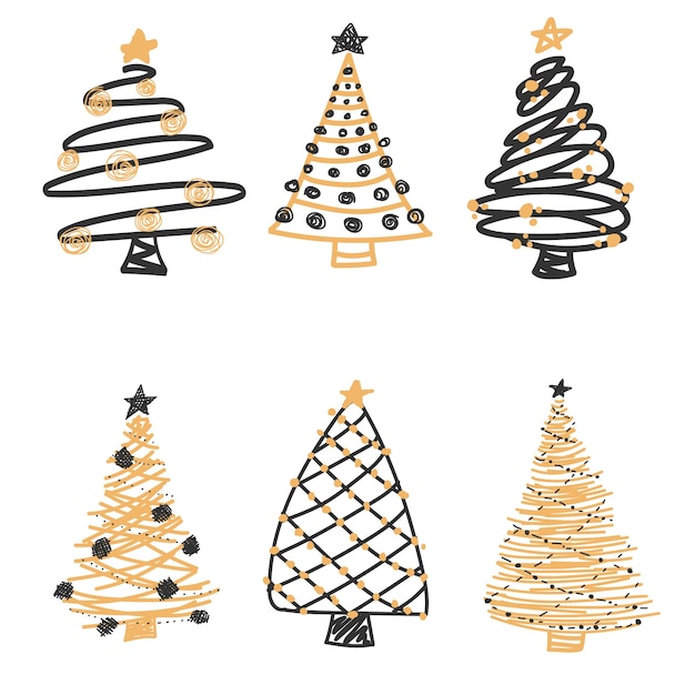 Collection d'arbres de Noël dessinés à la main