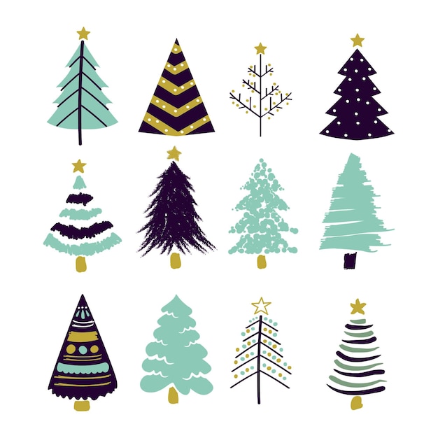 Collection d'arbres de Noël dessinés à la main