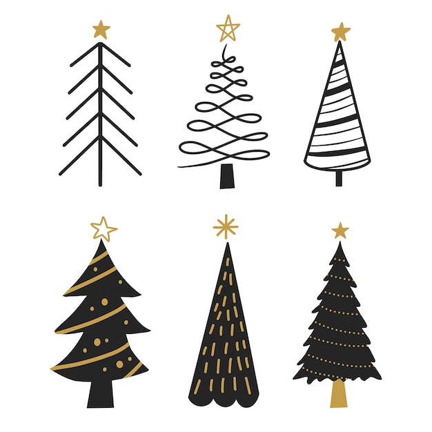 Collection d'arbres de Noël modernes dessinés à la main