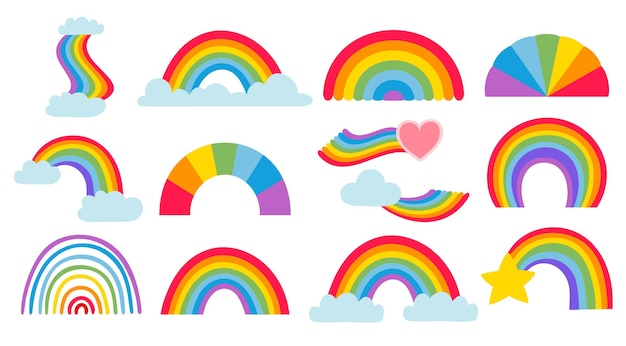 Collection arc-en-ciel de dessin animé ensemble météo arcs colorés