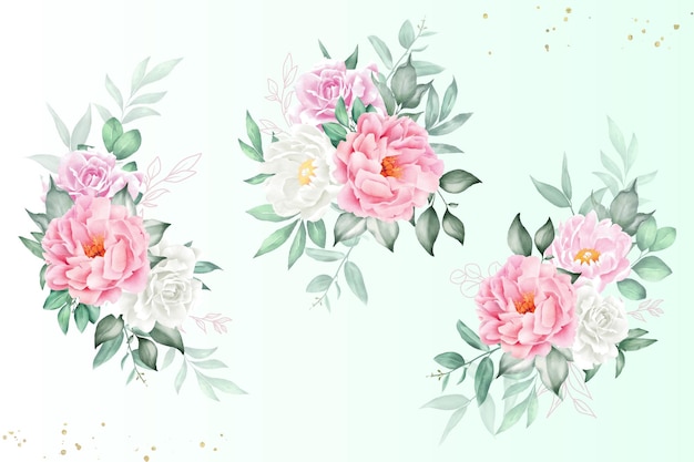 Vecteur collection d'arrangements floraux à l'aquarelle avec fleurs et feuilles dessinées à la main
