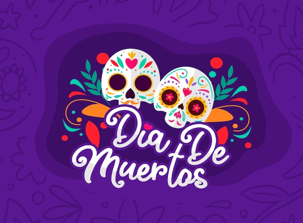 Vecteur collection et arrière-plan de badges plats dia de muertos