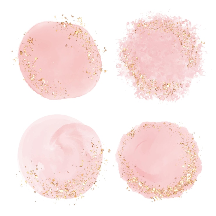 Vecteur collection d'arrière-plans de logo aquarelle rose avec des paillettes d'or