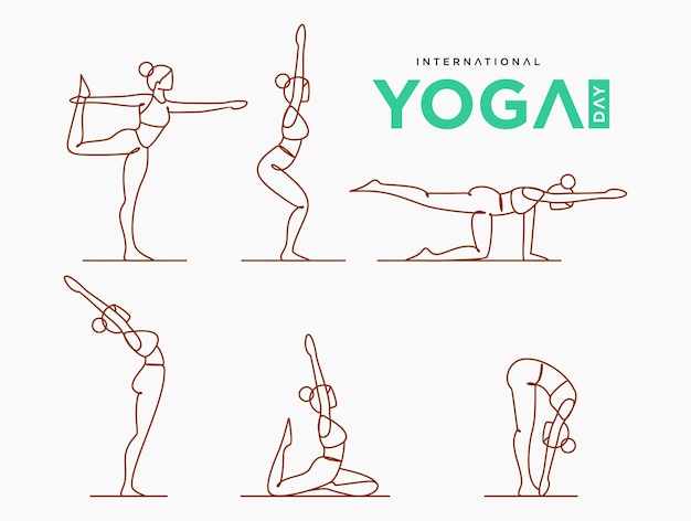 Vecteur collection d'art en ligne d'exercices de yoga pour femmes dessinées à la main