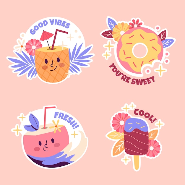 La collection d'autocollants de dessins animés Flat Good Vibes