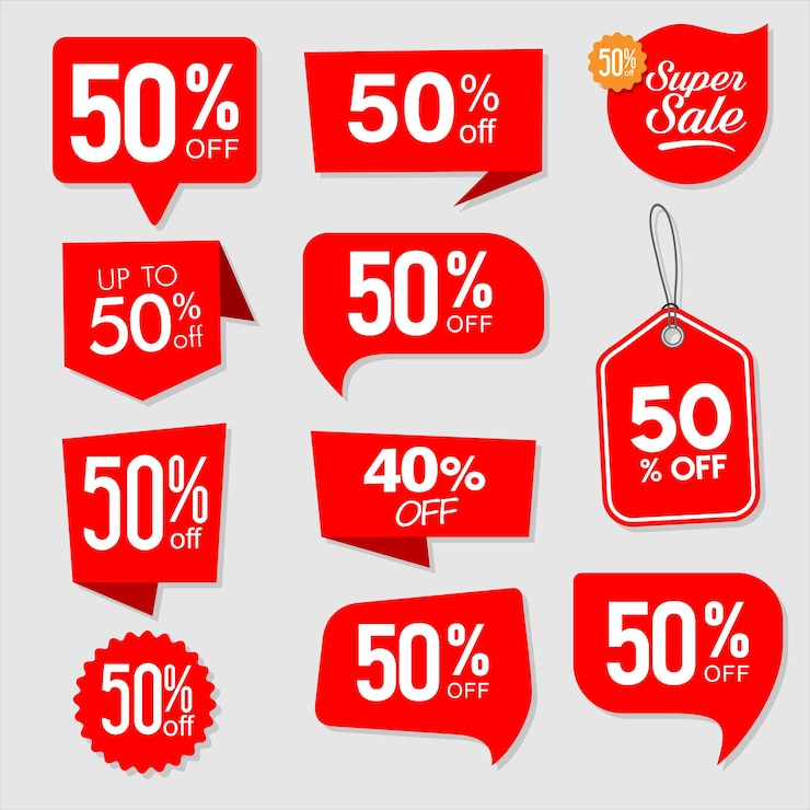 Vecteur collection d'autocollants et d'étiquettes super vente rouges modernes