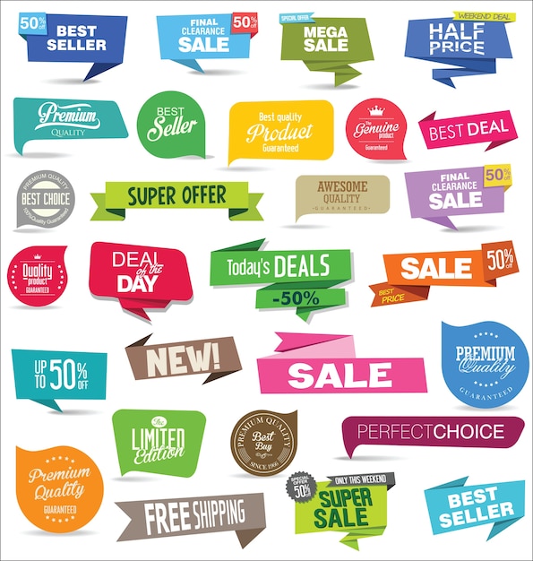 Collection d'autocollants et d'étiquettes de vente modernes