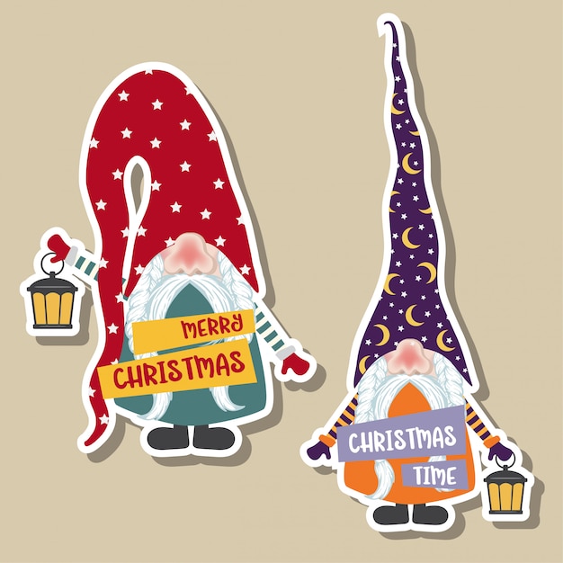 Collection D'autocollants De Noël Avec Des Gnomes Mignons. Design Plat