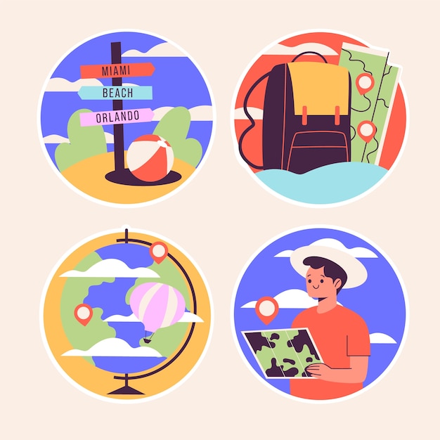 Collection d'autocollants de tourisme naïf