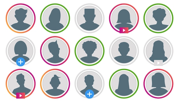 Vecteur collection d'avatars d'utilisateurs pour les médias sociaux ensemble d'histoires en direct de cadres avatar de personnes dans un cadre circulaire pour les médias sociaux