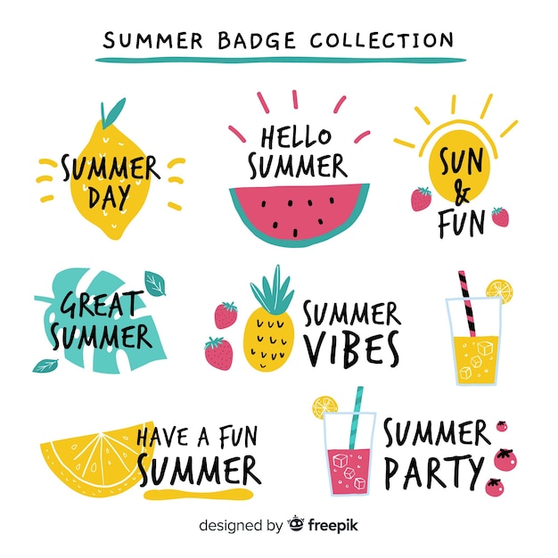 Collection de badge été dessiné à la main