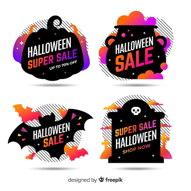 Vecteur collection de badge et étiquette de vente halloween plat design noir