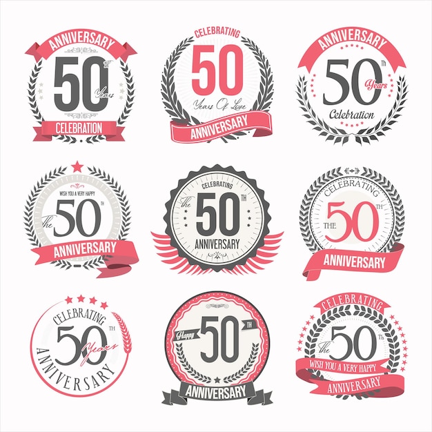 Vecteur collection de badges d'anniversaire et d'étiquettes design rétro