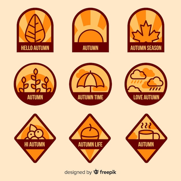 Collection De Badges Automne Design Plat