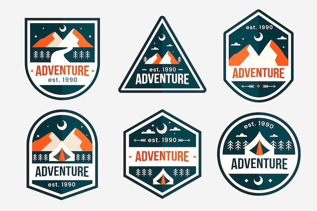 Vecteur collection de badges d'aventure plat