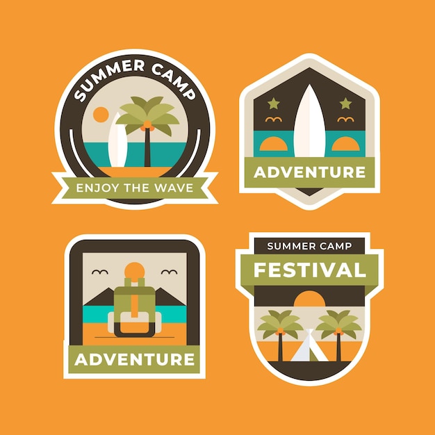 Vecteur collection de badges d'aventure plat