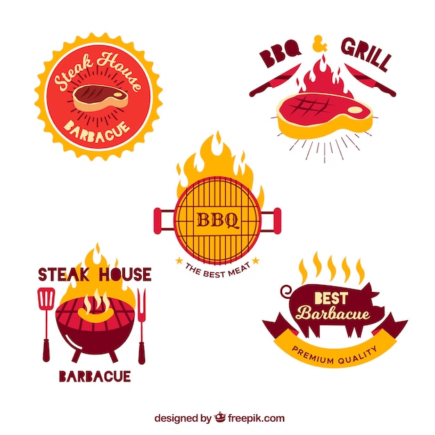 Vecteur collection de badges de bbq au design plat