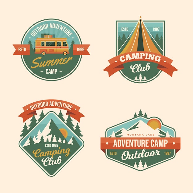 Collection De Badges De Camping Vintage