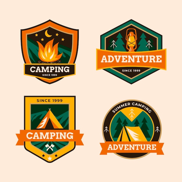 Collection de badges de camping vintage