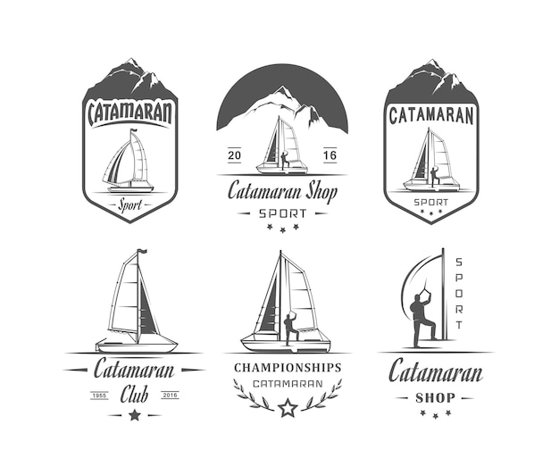 Vecteur collection de badges de catamaran