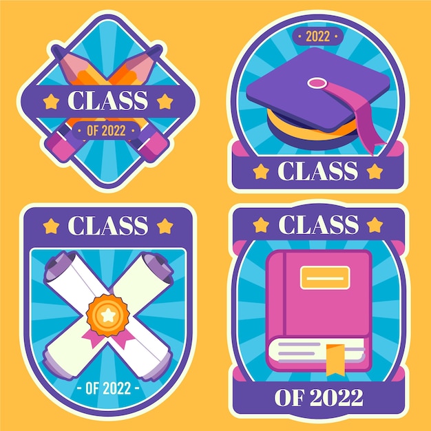 Vecteur collection de badges de la classe plate de 2022