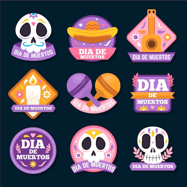 Collection De Badges Design Plat Dia De Muertos