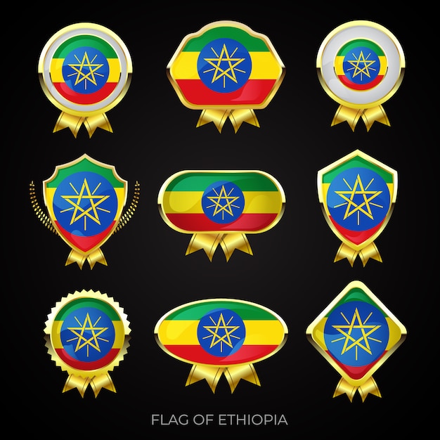 Collection De Badges De Drapeau Doré De Luxe D'ethiopie