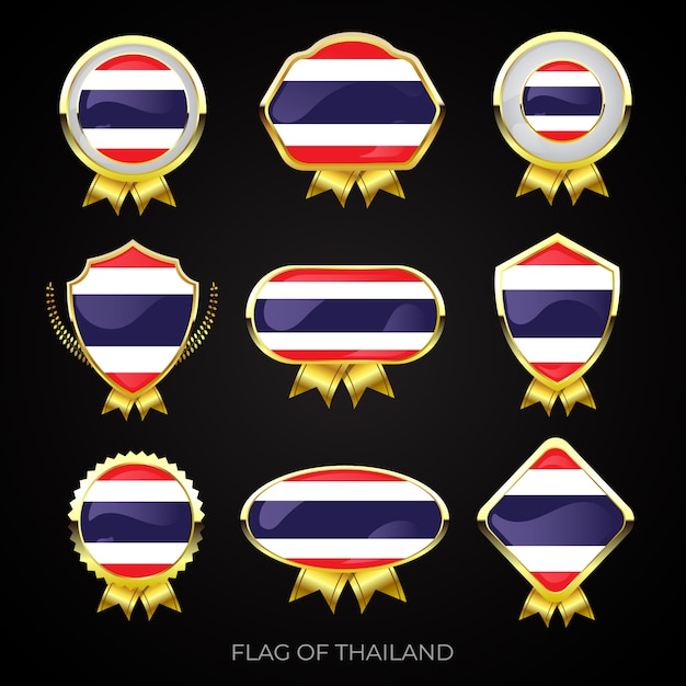 Vecteur collection de badges de drapeau doré de luxe de thaïlande