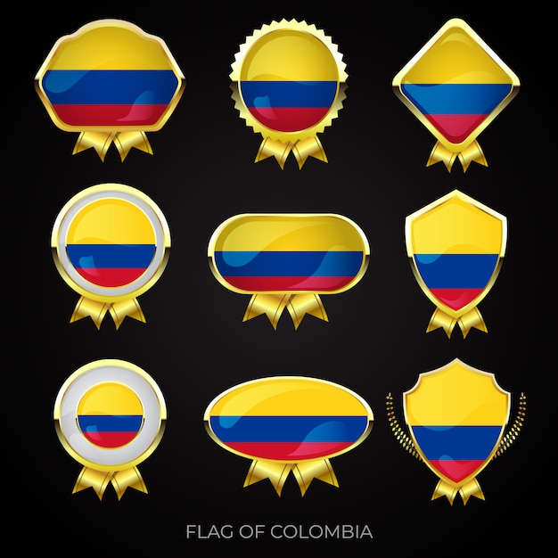 Collection De Badges De Drapeau D'or De Luxe De La Colombie