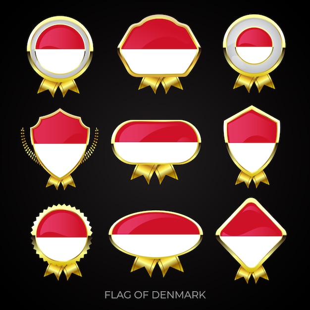 Vecteur collection de badges de drapeau d'or de luxe du danemark