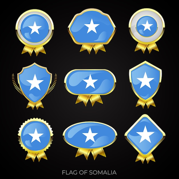 Vecteur collection de badges de drapeau d'or de luxe de la somalie