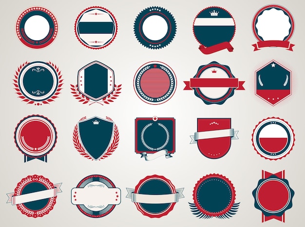 Vecteur collection de badges et étiquettes couleurs bleu et rouge