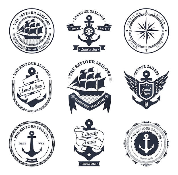 Collection De Badges Et étiquettes Nautiques Vintage