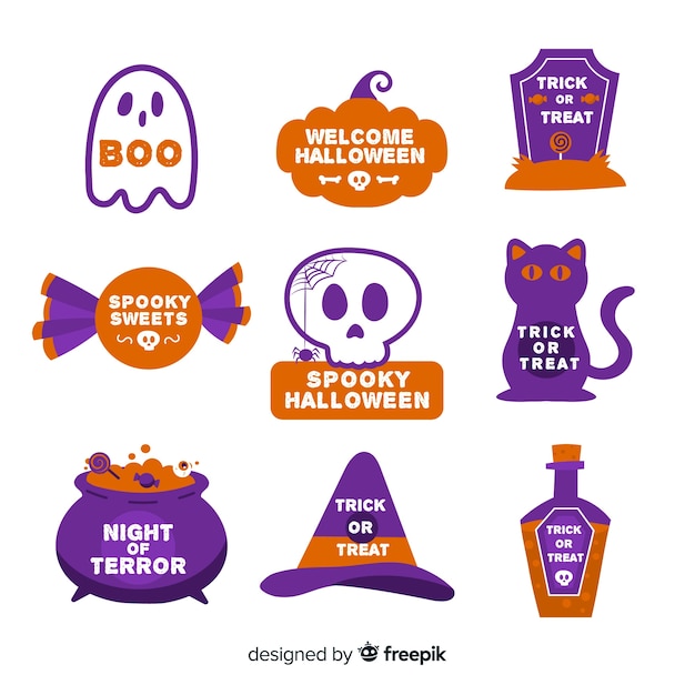 Collection De Badges Halloween Design Plat