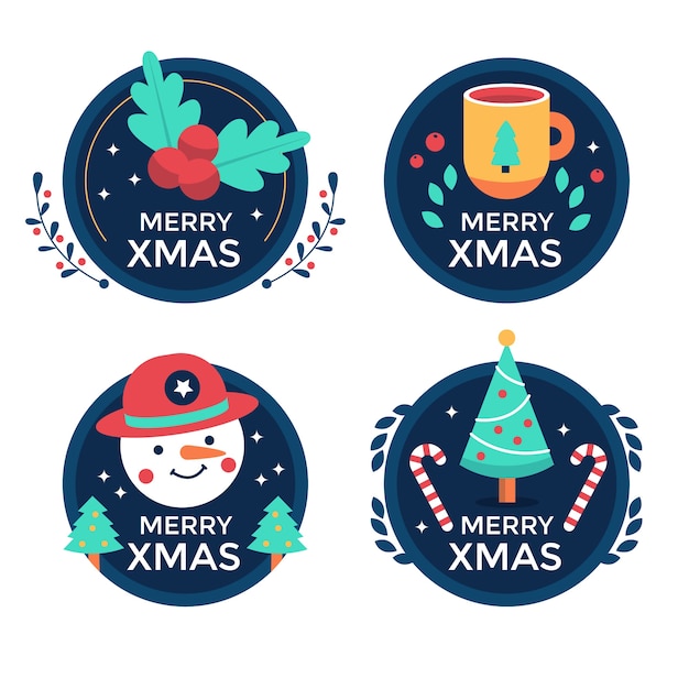 Vecteur collection de badges de noël plats