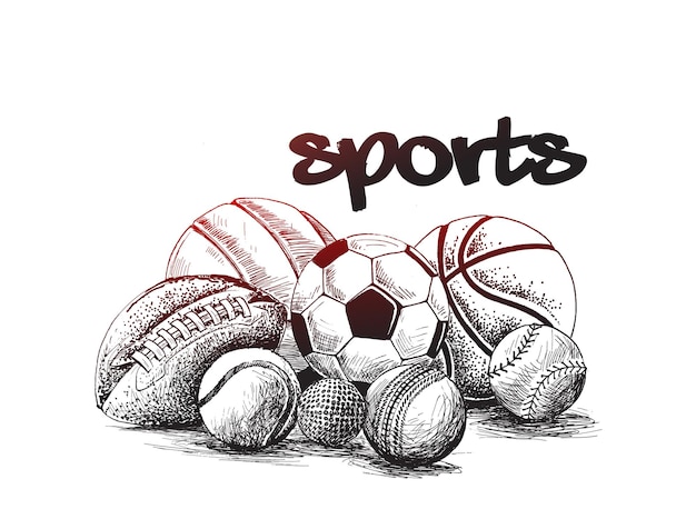 Collection de balles balles de sport bannière fond de vecteur de croquis dessinés à la main