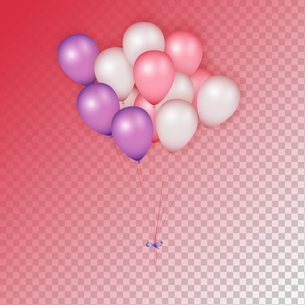 Collection de ballons réalistes ballon ballon rose blanc violet sertie de ballon ruban violet PNG