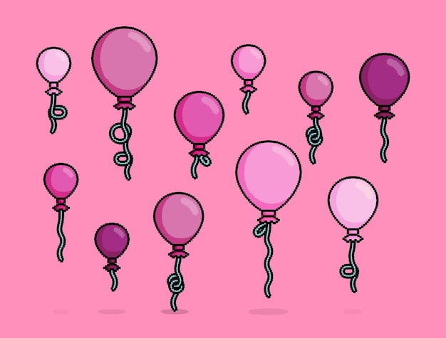 Vecteur collection de ballons roses pour l'événement de la saint-valentin le 14 février en illustration pixel peut être utilisé pour les marchandises de la saint-valentin t-shirt autocollant bannière affiche cadeaux d'anniversaire