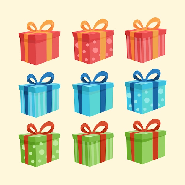Collection de bandes dessinées de boîte-cadeau colorée avec ruban
