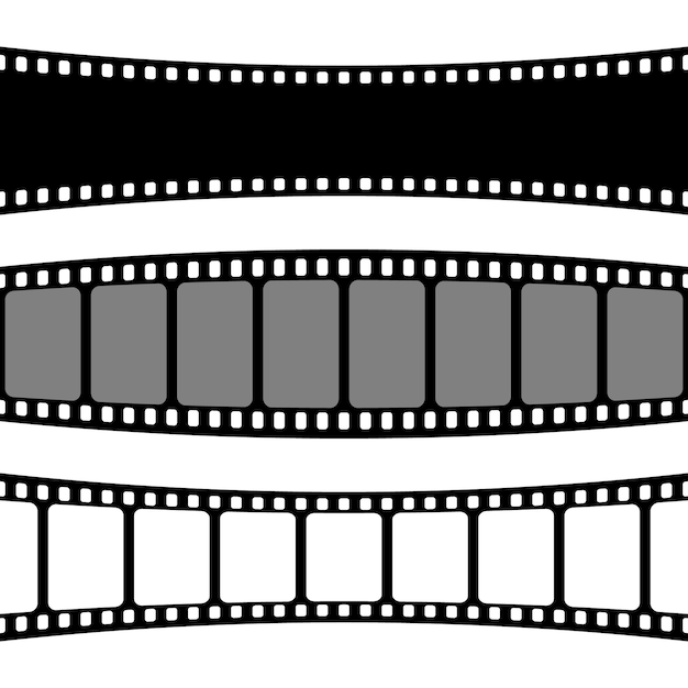 Vecteur collection de bandes de films courbes vieille bande de films de cinéma rétro équipement d'enregistrement vidéo analogique illustration vectorielle