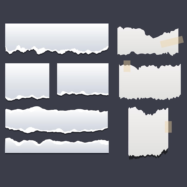 Collection de bandes de papier blanches déchirées Des morceaux de papier réalistes avec des bords déchirés Des notes collantes