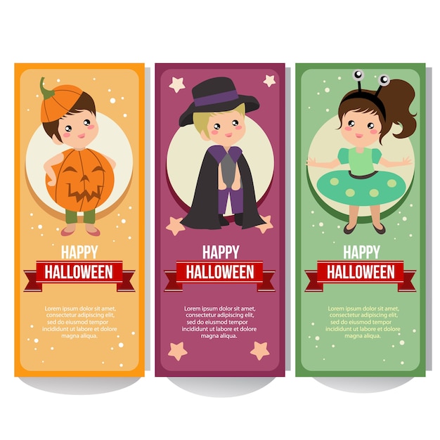 Collection De Bannières Halloween Avec Des Enfants Aliens